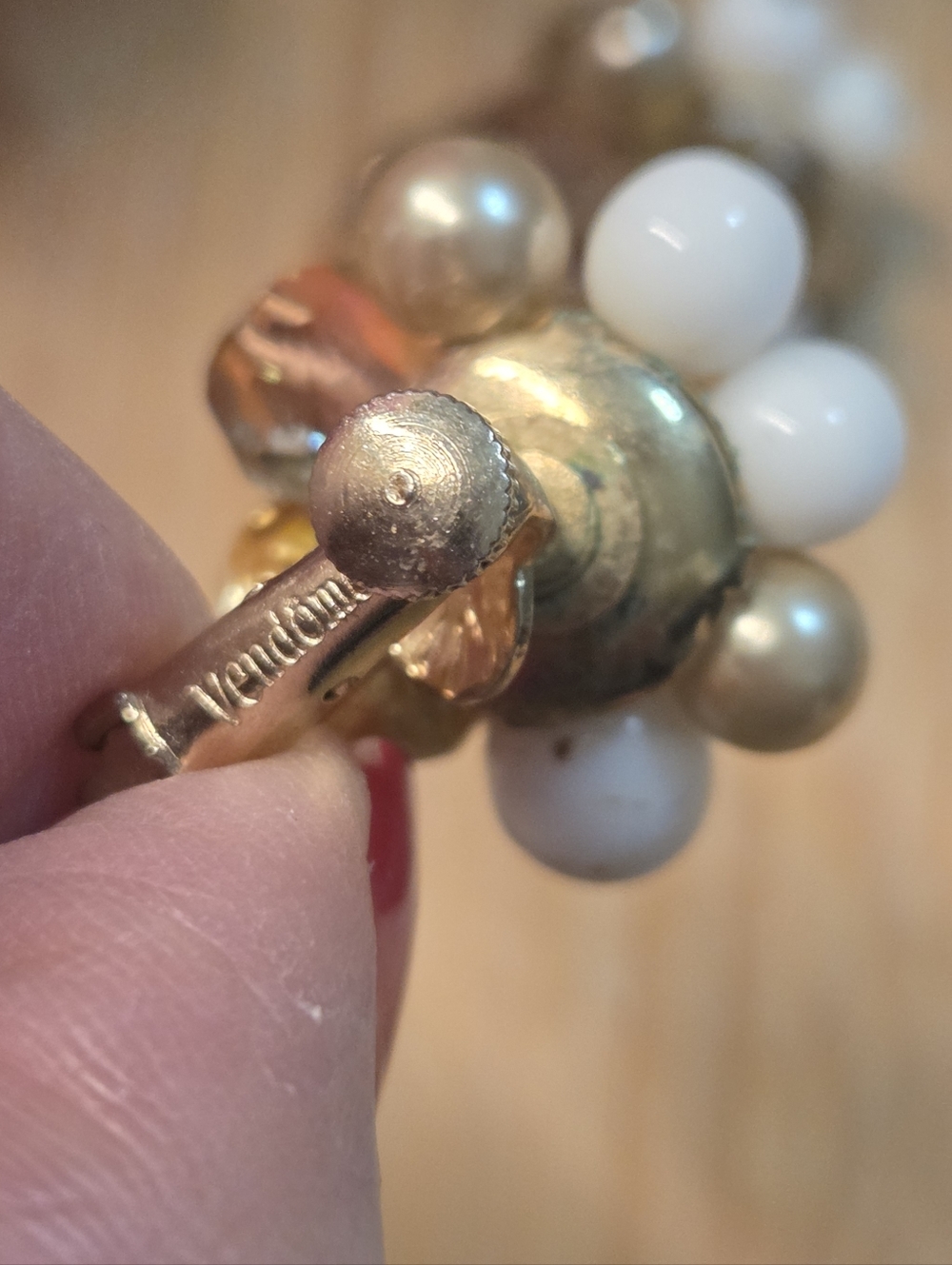 Vintage Vendome By Coro Cluster Bead Clip-On Earrings in White, Gold & Amber - Picture 4 of 7
